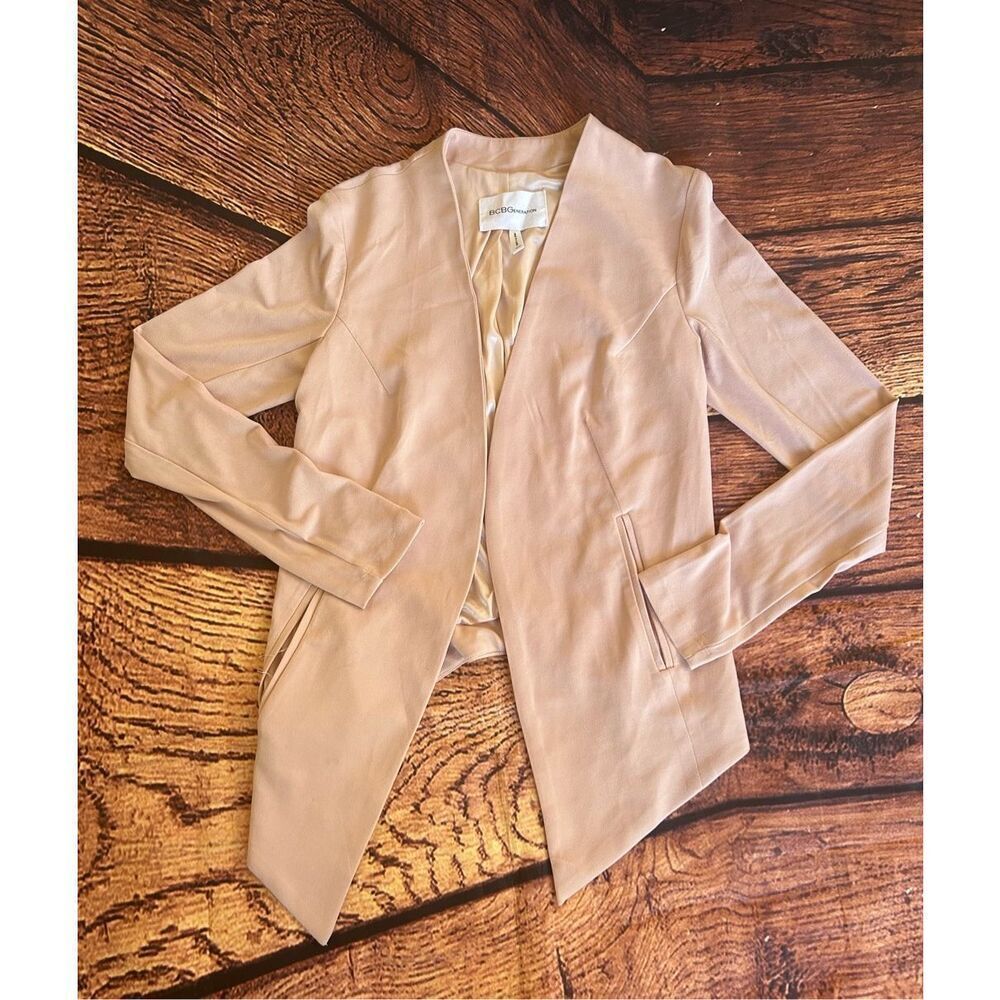 BCBGeneration Blazer Light Pink Crepe Tuxedo Relaxed Asymmetrical‎ Open Front XS